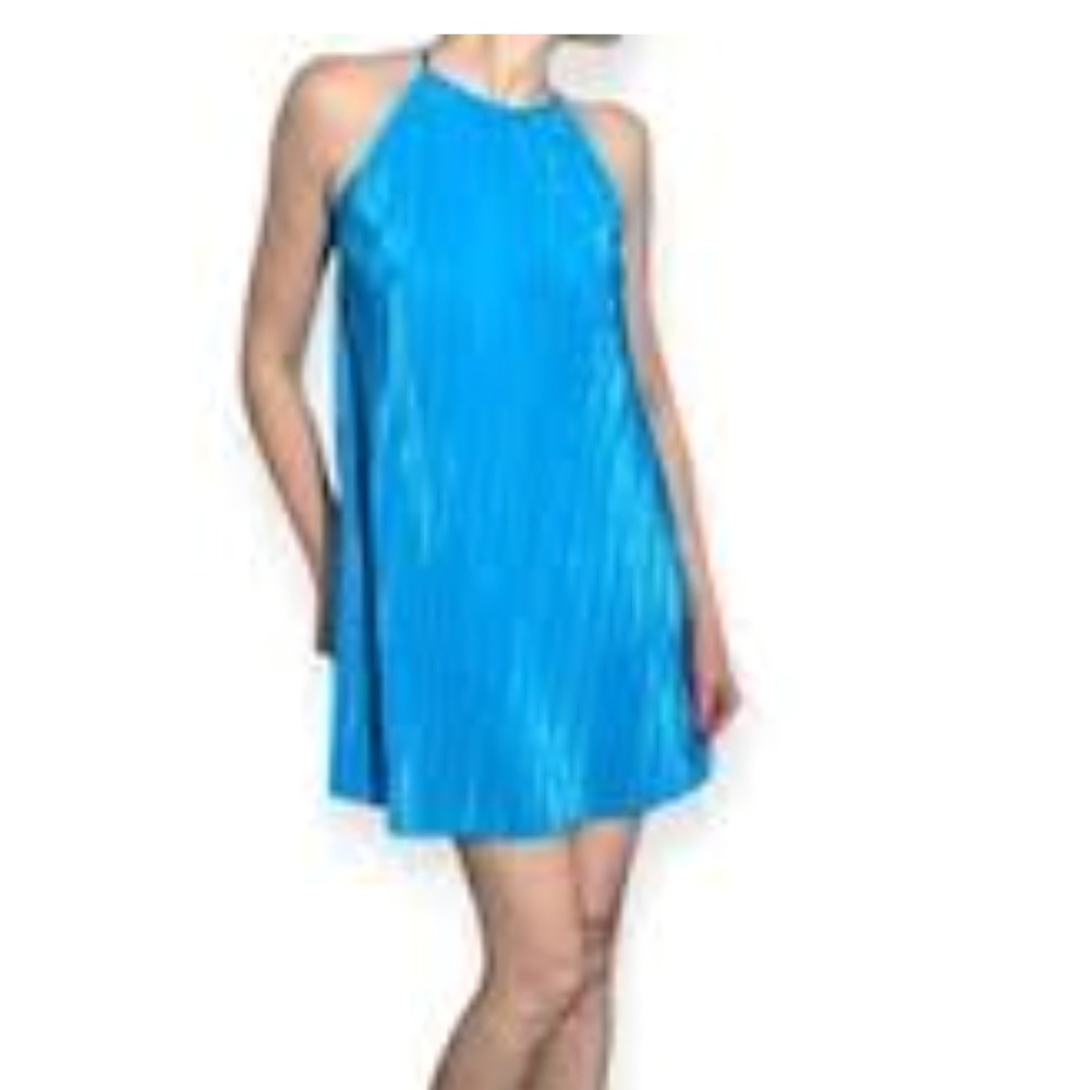 Steve Madden Ada Dress Aruba Blue Pleated Halter Mini Dress BN108767 Womens M - Picture 1 of 7